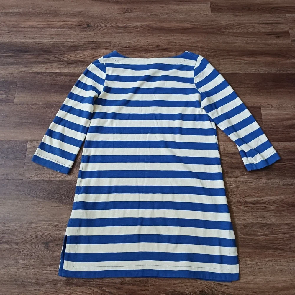 J.Crew Womens Blue Striped Cotton Tunic Dress Split Neck 3/4 Sleeve F1169 M - Picture 7 of 7